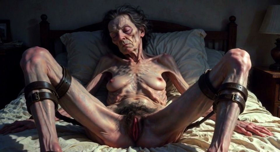 85yo Granny Tied up - Big Open Hairy Pussy Begging for Cum Inside