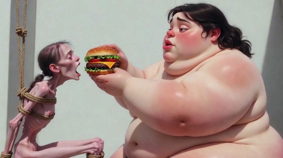Intense Feeding Session - SSBBW Humiliates and Fattens Thin Girl