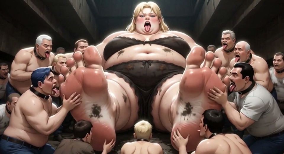 Huge Obese Giantess BBW - Slave Men Licking & Cleaning Her Big Feet