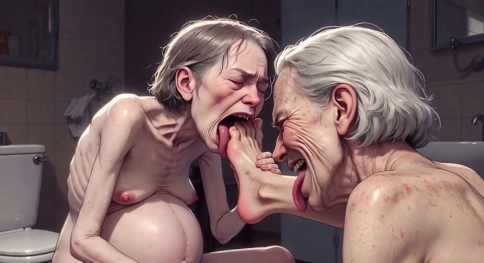 Two Ugly 90 Year Old Grannies Foot Fetish - Licking & Moaning in Pleasure