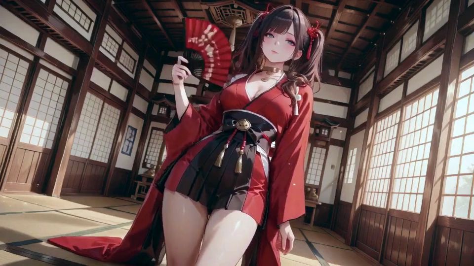 Taboo First Encounter at the Shrine, Kneeling in the Corridor While Stroking Her Hair