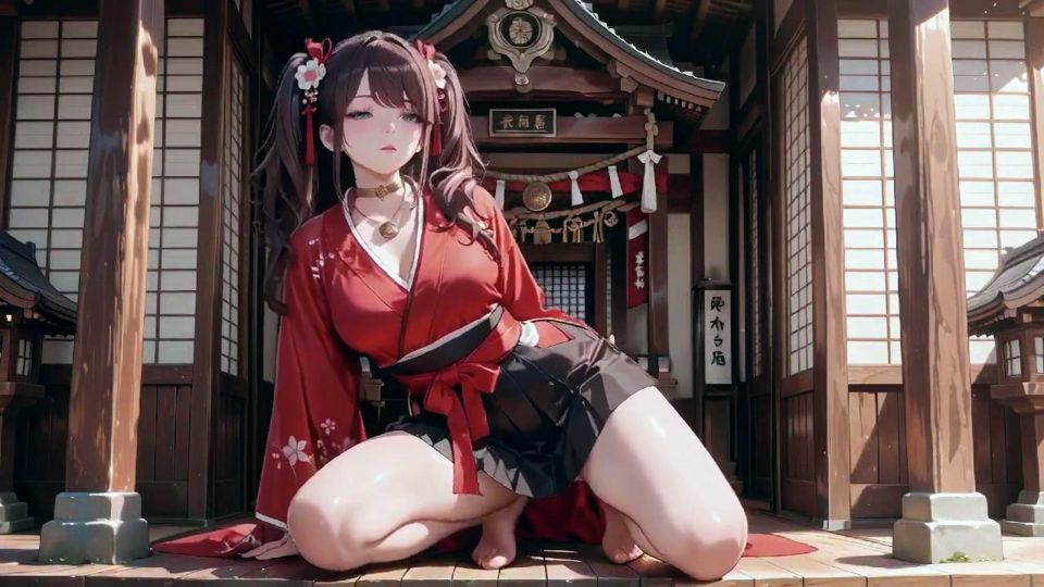 Taboo First Encounter at the Shrine, Kneeling in the Corridor While Stroking Her Hair