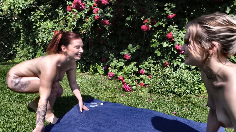 Rose Petals on Their Bodies While They Lick Pussy on the Grass