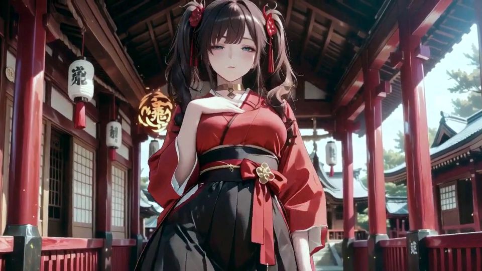 Taboo First Encounter at the Shrine, Kneeling in the Corridor While Stroking Her Hair