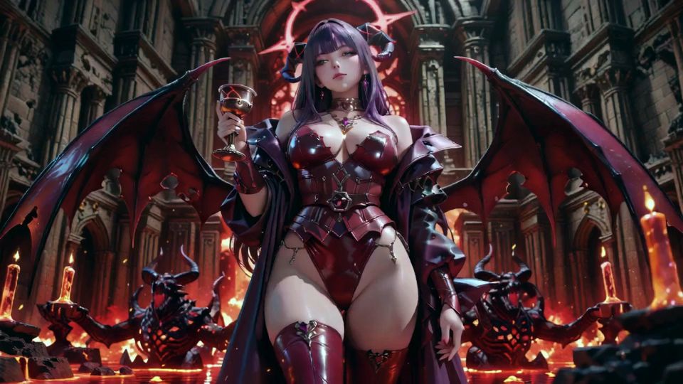 Purple-Haired Demon Queen! A Forbidden Feast on the Magma Throne, Red-Black Armor Clinging to Scorching Skin!