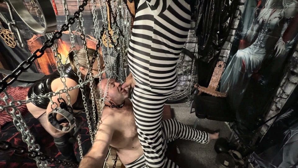 Domina Satana Puts Booboo in the Cell with Well-hung.