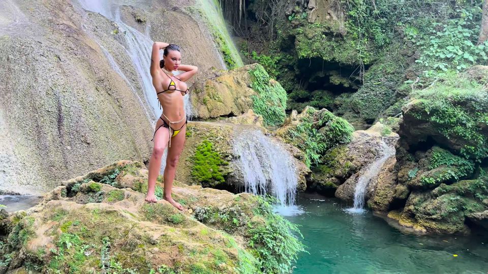 Monika Fox In Yellow Bikini At Waterfall