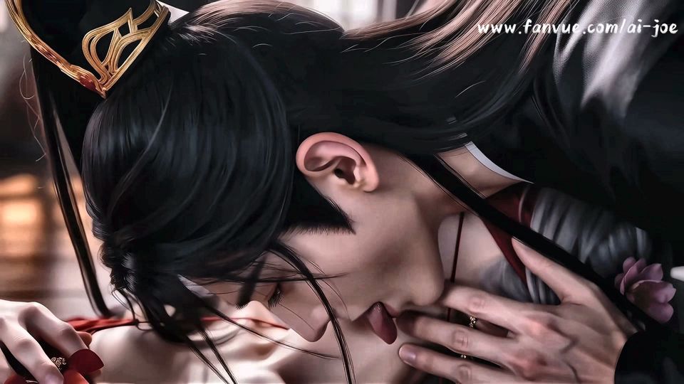 A Chinese classical beauty with skin as white as snow, dressed in red and with white hair. Blowjob, cum, episode-2, AI-generated