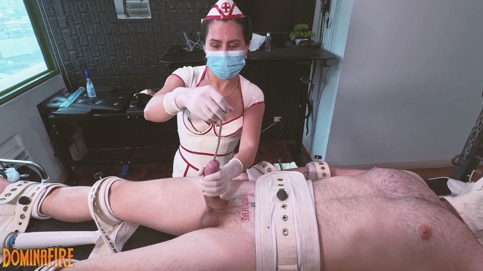 Latex Nurse Dominafire Sounds & Milks Bound Slave in Segufix